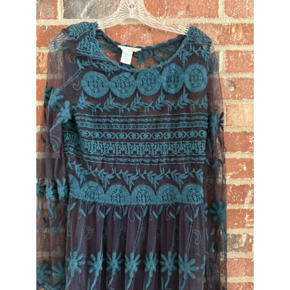 Sundance Midi Dress Small Rhapsody Embroidered Lace Overlay Teal Blue No Liner‎